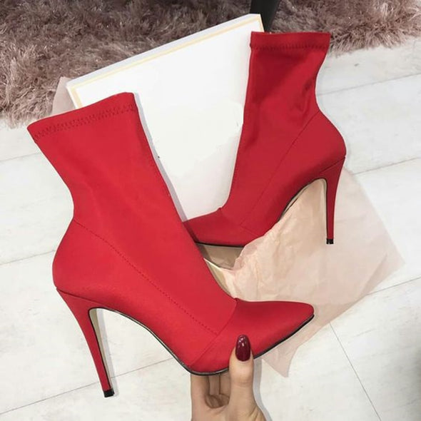 Red Silk Fetish Ankle Boots (4 Other Colors To Choose From)