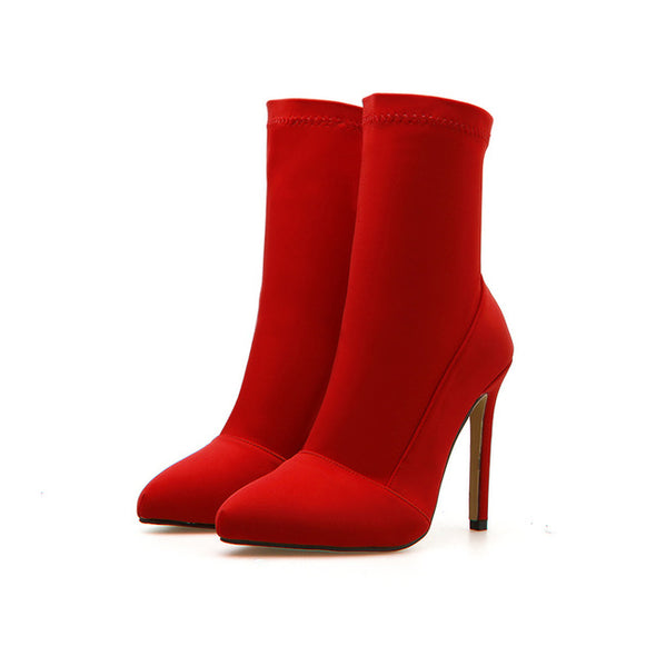 Red Silk Fetish Ankle Boots (4 Other Colors To Choose From)