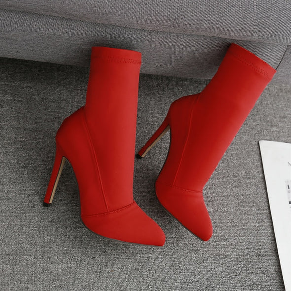 Red Silk Fetish Ankle Boots (4 Other Colors To Choose From)