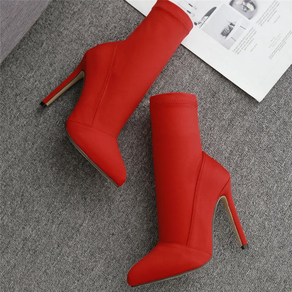 Red Silk Fetish Ankle Boots (4 Other Colors To Choose From)