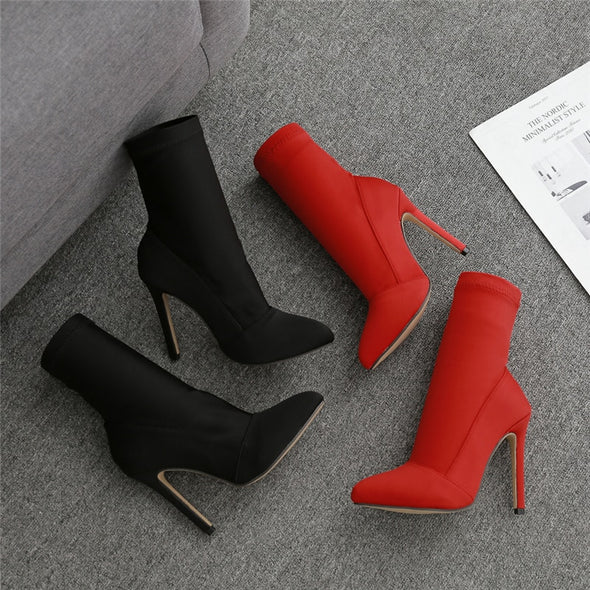 Red Silk Fetish Ankle Boots (4 Other Colors To Choose From)