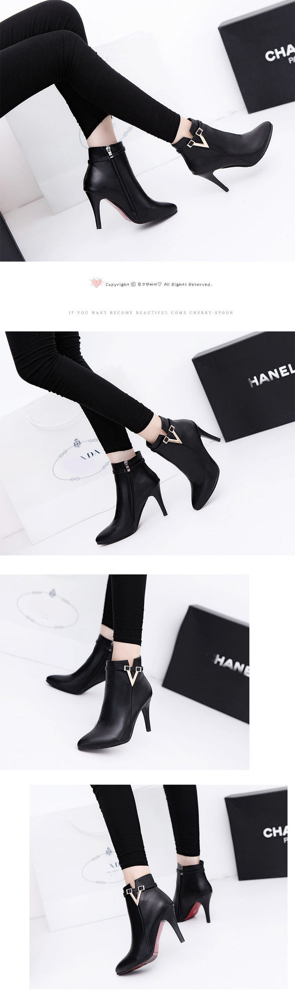 Pointed Toe Faux Leather Zipper Style Ankle Boots