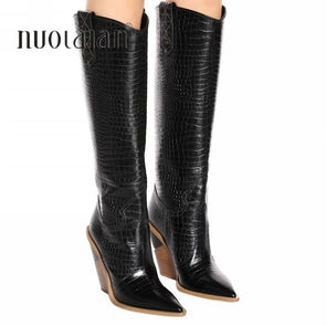 Black Leather Knee High Boots