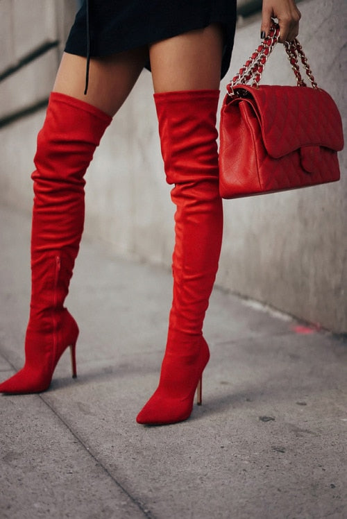 Red Suede Over the Thigh Boots