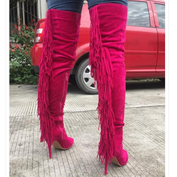 Red Tassel Over The Knee Boot