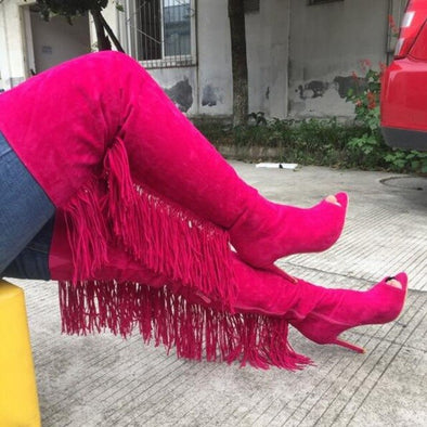 Red Tassel Over The Knee Boot