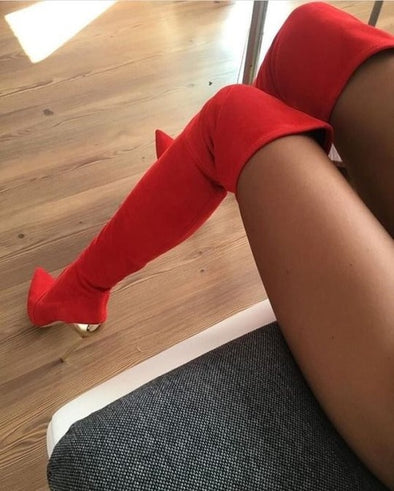 Red Knee High Boots