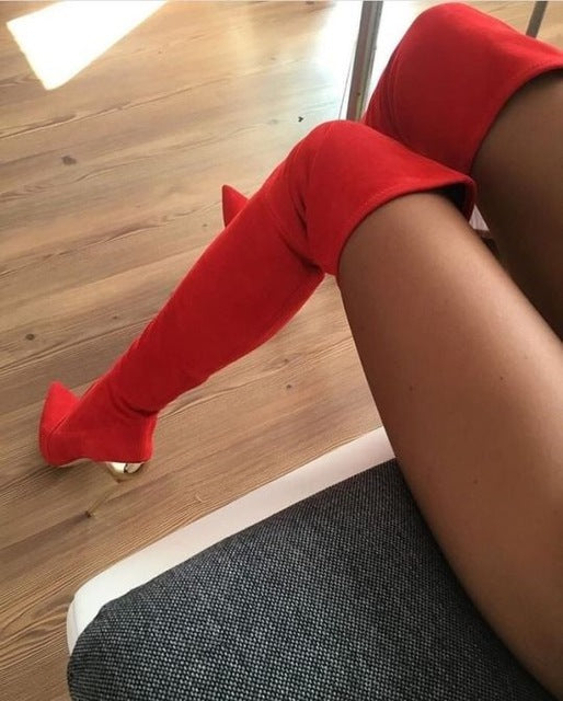 Red Knee High Boots