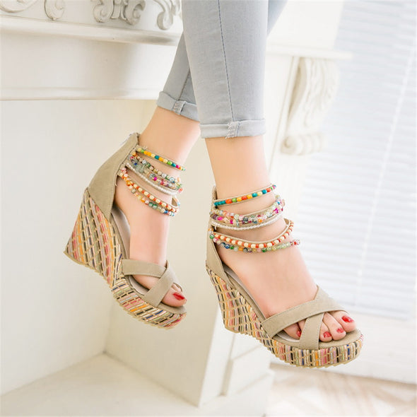 String Beading Ankle Strap Wedges (4 Styles To Choose From)