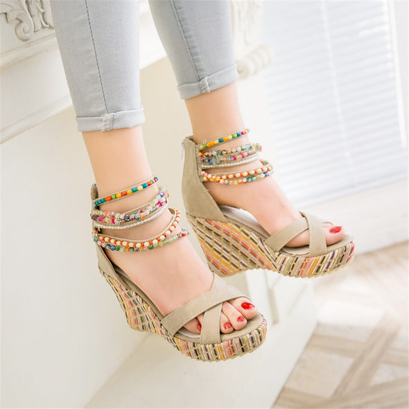 String Beading Ankle Strap Wedges (4 Styles To Choose From)