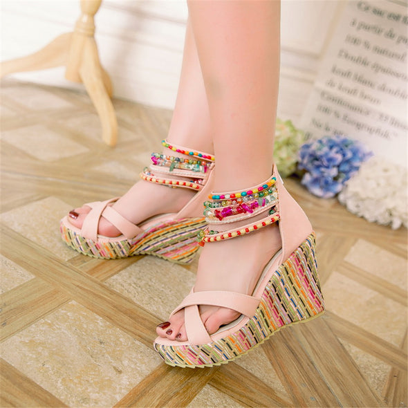 String Beading Ankle Strap Wedges (4 Styles To Choose From)