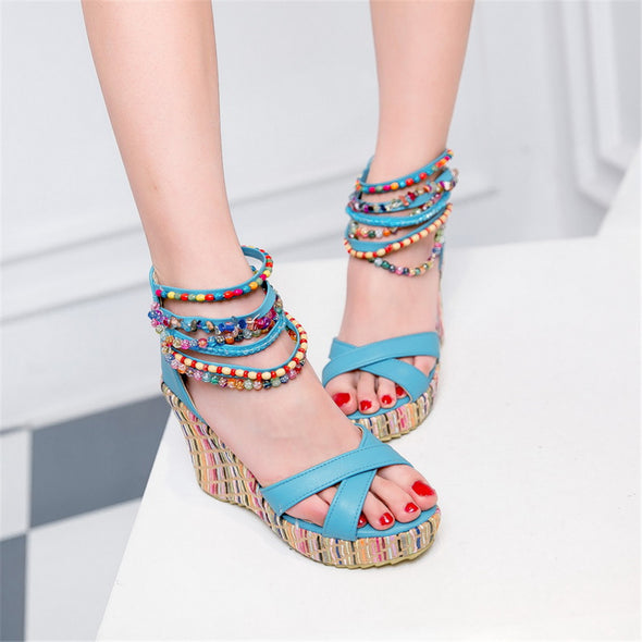 String Beading Ankle Strap Wedges (4 Styles To Choose From)