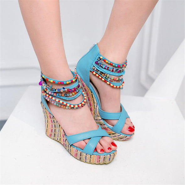 String Beading Ankle Strap Wedges (4 Styles To Choose From)