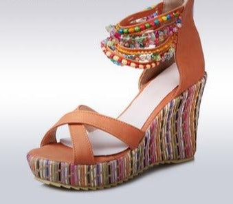 String Beading Ankle Strap Wedges (4 Styles To Choose From)