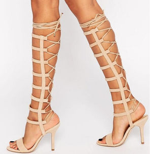 Knee High Summer Gladiator Lace Heels