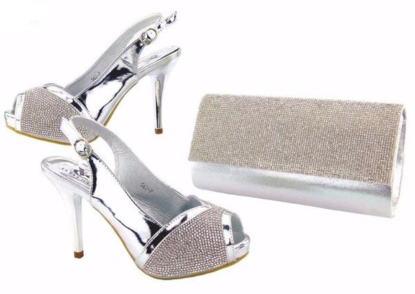 Platinum Heels & Handbag Set (3 Styles To Choose From)