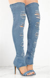 Thigh High Denim Cut-Out High Heels