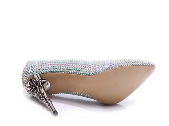 Diamond Studded Pumps w/Iron Flower Heels