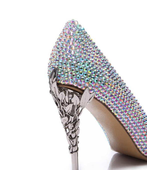 Diamond Studded Pumps w/Iron Flower Heels