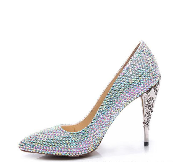 Diamond Studded Pumps w/Iron Flower Heels