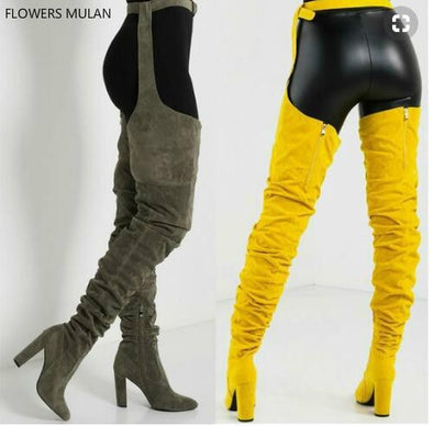 Thigh High Waist Buckle Boots