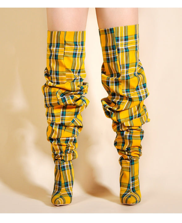 Plaid Knee High Heels (4 Colors To Choose From)