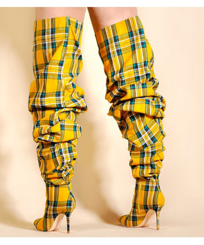 Plaid Knee High Heels (4 Colors To Choose From)