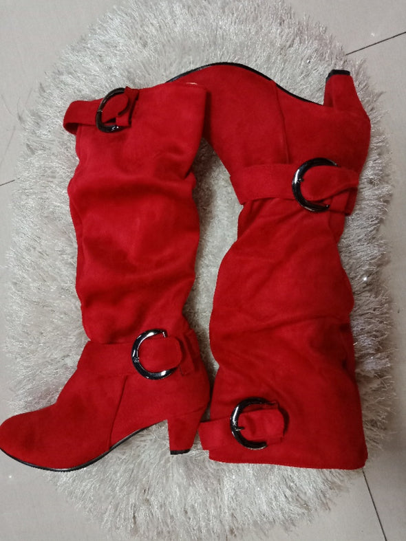 Faux Suede Buckle Boots