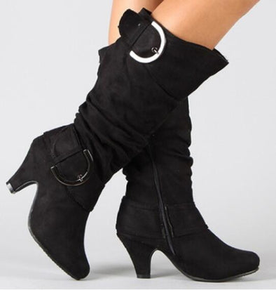 Faux Suede Buckle Boots