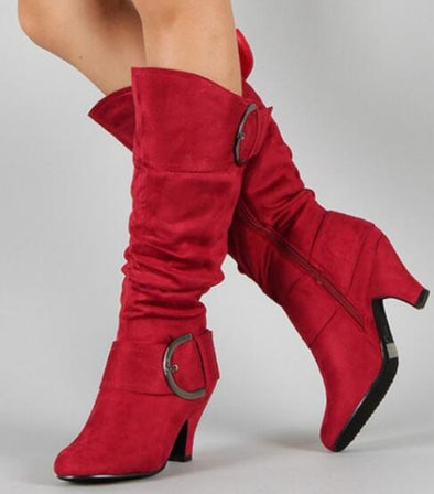 Faux Suede Buckle Boots