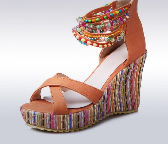 String Beading Ankle Strap Wedges (4 Styles To Choose From)