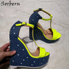 T Strap High Heel Wedge Sandals