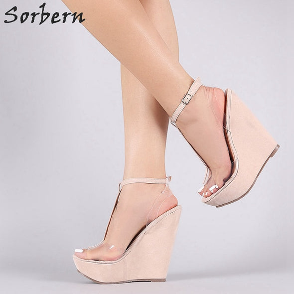 Transparent T-Strap High Heel Wedges (3 Styles To Choose From)