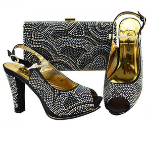 Black Rhinestone Heels & Purse Matching Set